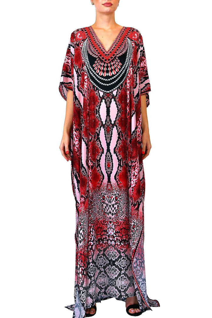 party kaftan, kaftan modern, embellished kaftan, Colors of Fashion, tropical kaftan,