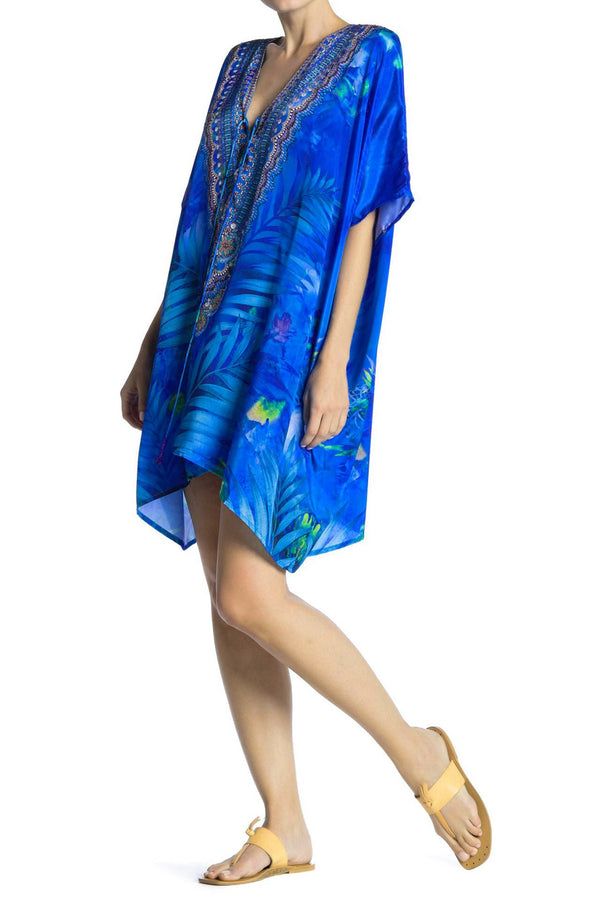 Blue Palm Short Kaftan