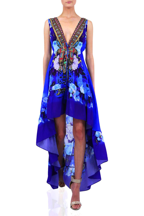 Blue Floral Hi Low Dress