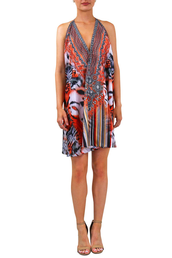 Printed 3 ways to wear Short dress in Signal Orange